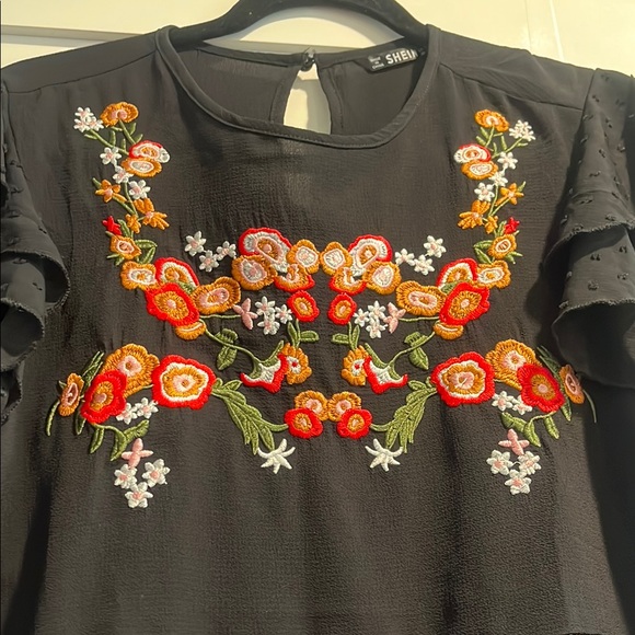 Black Embroidered Ruffle Top - Picture 3 of 3